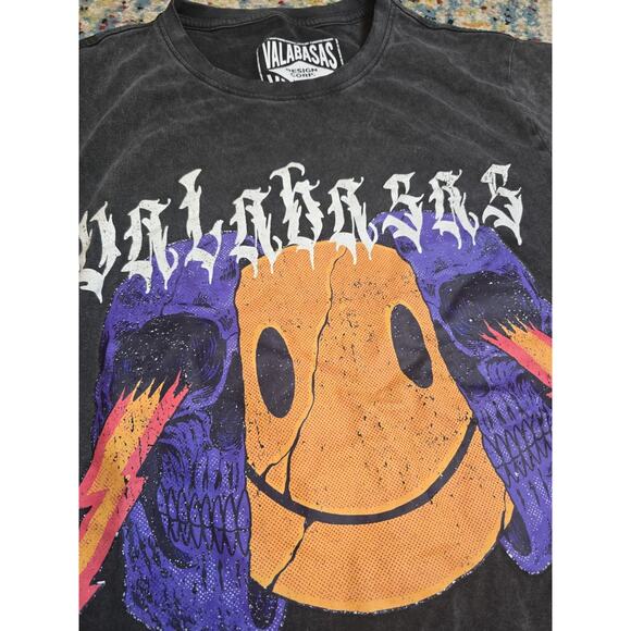 Valabasas Vintage Keep Smiling On The Inside Skull Graphic T-Shirt Medium Black - Picture 3 of 8